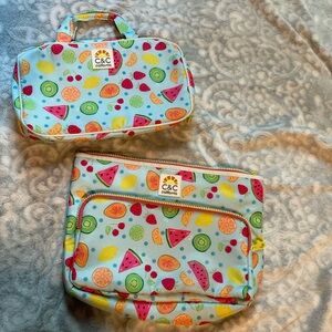 C&C California Vibrant Fruit Print Travel Bag Set - Light Blue